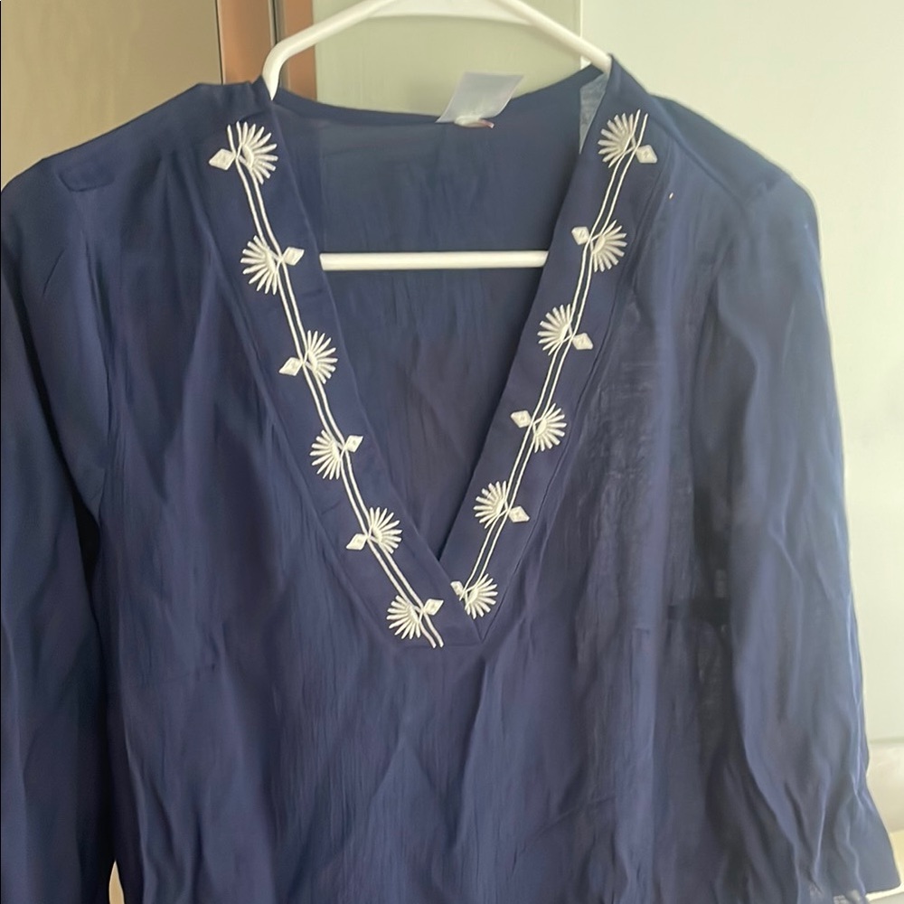 Navy Blue Embroidered Women's Top